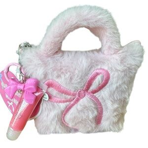 Fuzzy Keychain Bag with Lip Gloss